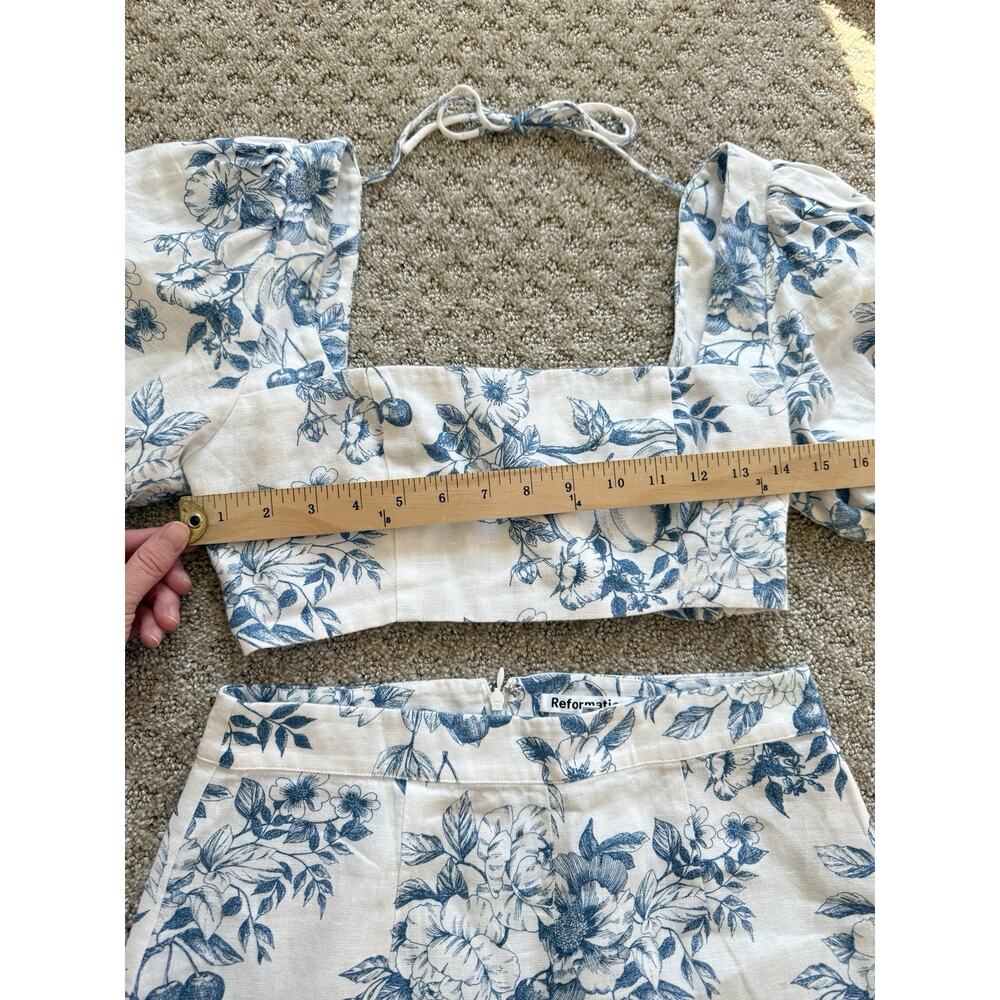 Reformation Jonas Linen 2 Piece Skirt Top Floral Sz 6 Blue White Set Resort - Picture 13 of 16